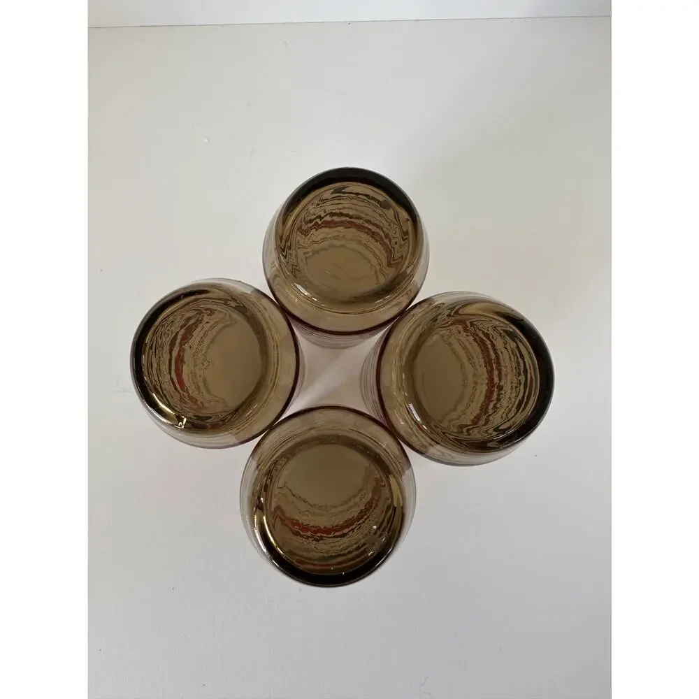 Vintage retro Dominion Glass Smokey striped glasses tumblers set 4